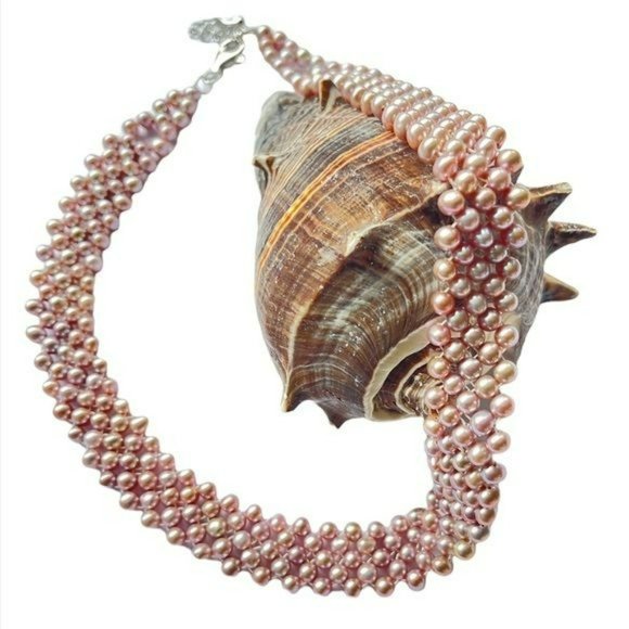 5 Row Strand Lavender Cultured‎ Freshwater Pearl Choker Necklace With 925S Clasp - Picture 3 of 10